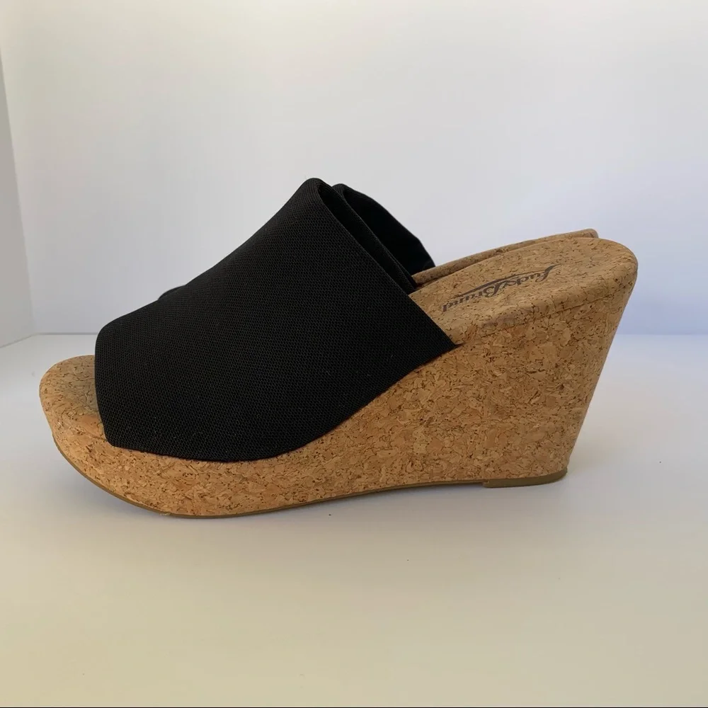 Lucky Brand Navy Fabric Cork Wedge Slide